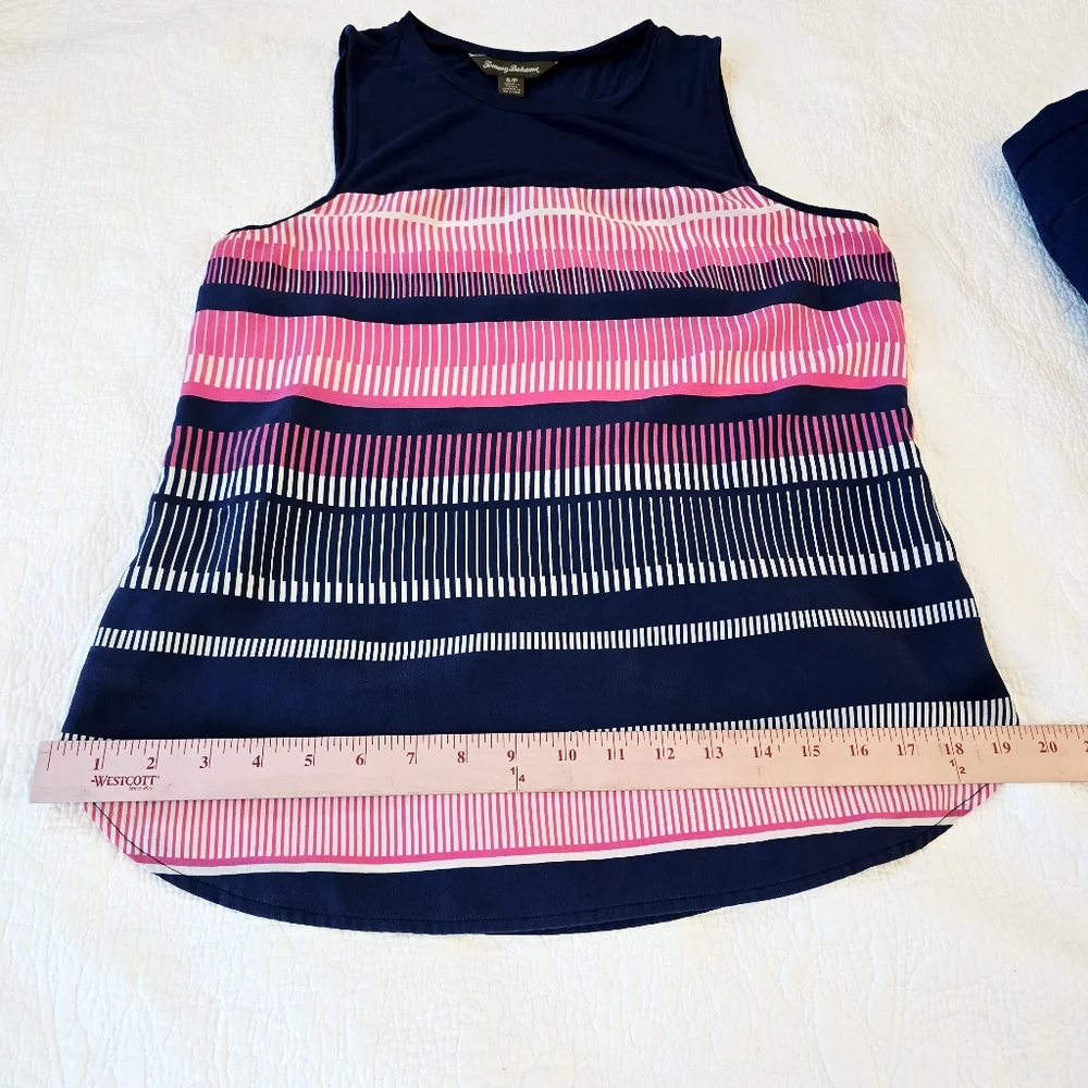 Tommy Bahama Women's Striped Pink Navy Sleeveless Top Size Small Silk Outdoors - Picture 9 of 13
